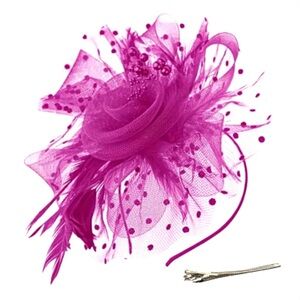 Elegant 3PC Fuschia Pink Fascinator w/ Headband and Clip